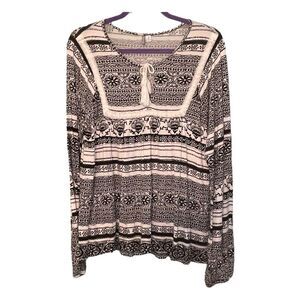 Rip Curl Floral & Striped Peasant Top Black White Print M